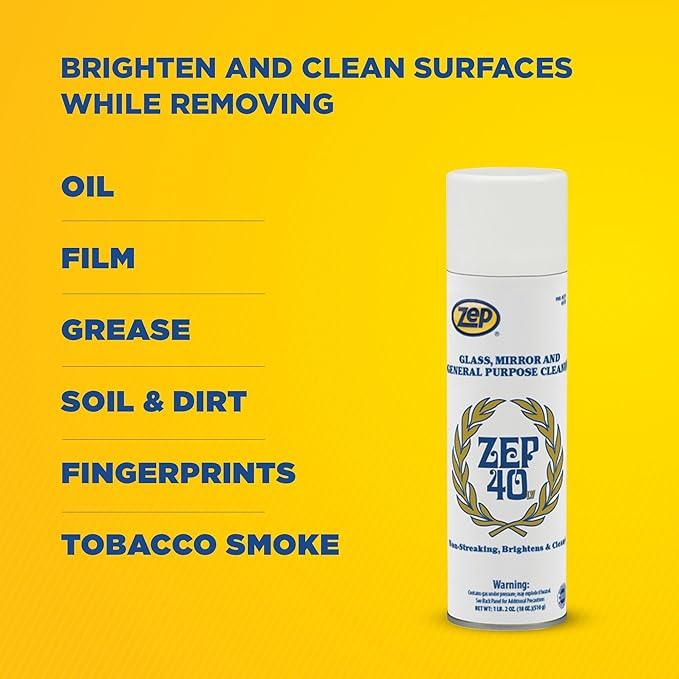Zep 40 LV Non-Streaking Cleaner Aerosol - 18 Ounces (Case of 12) 322901 - Glass, Mirror, and General Purpose Cleaner - Available to Ship to All 50 States! - NeatNest