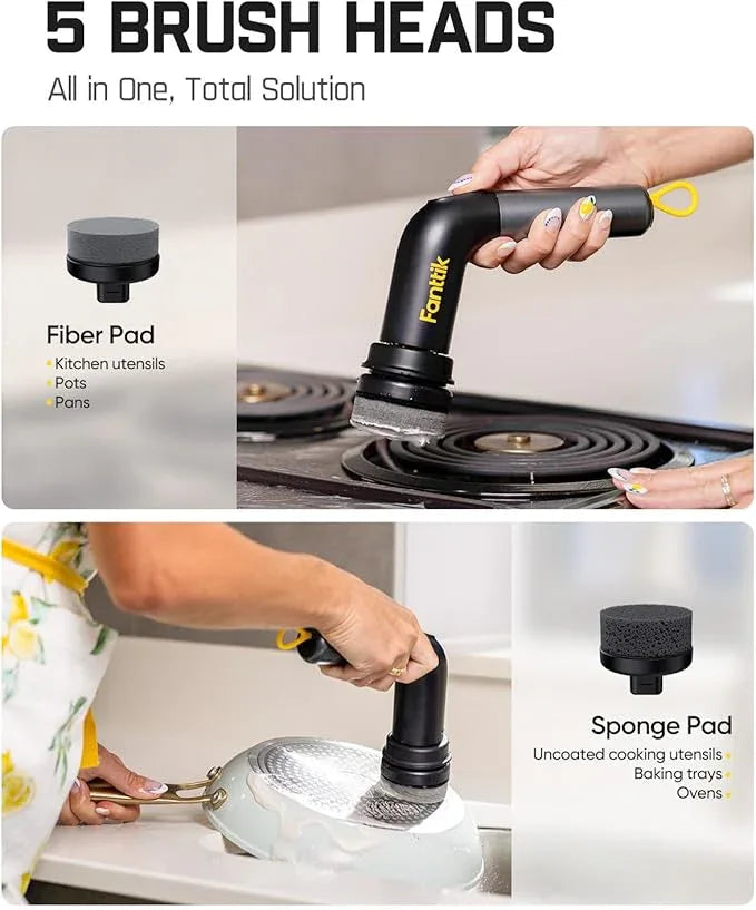 Fanttik G9 Handy Cordless Electric Spin Scrubber, MagnaStorm Motor, Dual-Speed, 5 Brush Heads, LED Display, IPX7 Waterproof, 2500mAh with Type-C Charging, for Kitchen, Sink, Tile, Stove - NeatNest