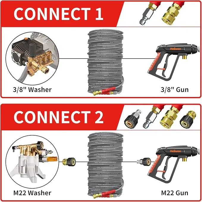 Pressure Washer Hose 150ft, 4200PSI 1/4 Inch Kink Resistant Power Washer Extension Hose, Flexible Heavy Duty Replacement Hose, Compatible with M22 14mm Fittings, High Tensile Wire Braid - NeatNest