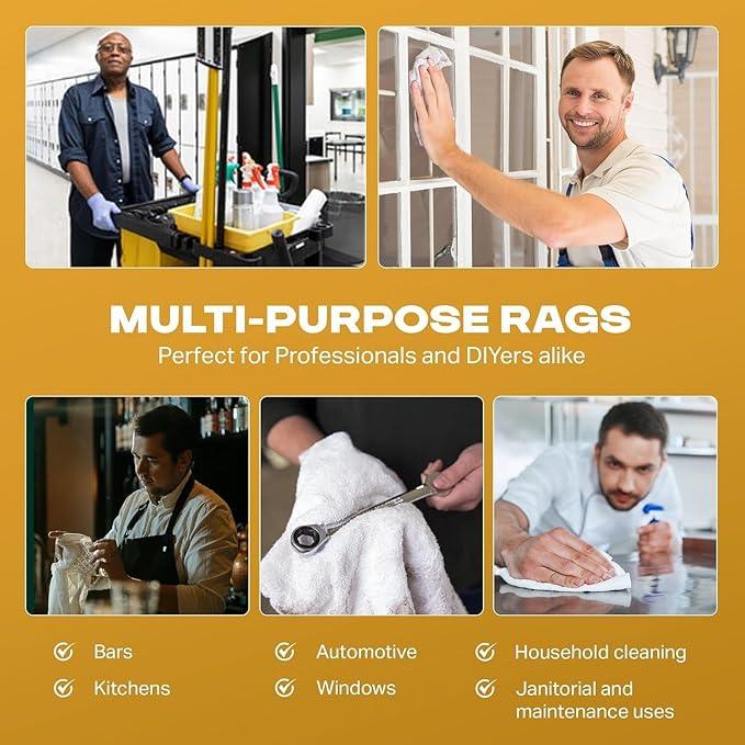 Angel-in-Armor White Terry Cloth Rags (16” x 19”) – 50lb Bulk Box of 100% Cotton Cleaning Rags – Reclaimed Towels for Plumbers, Shop Use, Janitorial, and Commercial Cleaning - NeatNest