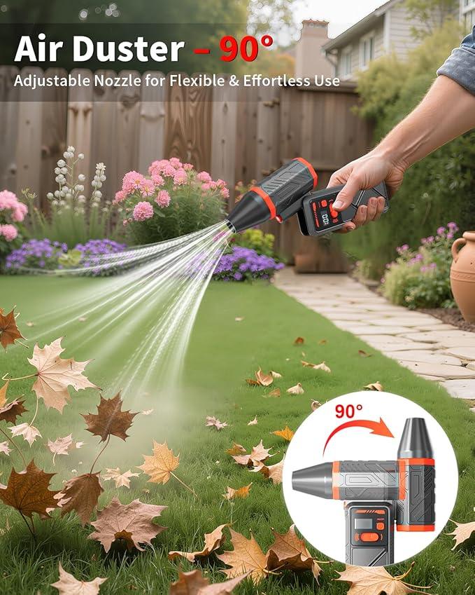 Compressed Air Duster, 150000RPM Electric Air Duster with 8000mAh Rechargeable Battery, Stepless Speed, 90° Adjustable Nozzle & LED Light. Cordless Air Blower for Keyboard, Computer, Car, Home,Outdoor - NeatNest