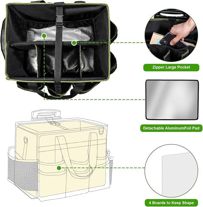 Large Rolling Cleaning Caddy Bag, Cleaning Caddy with Wheels with Detachable Trolley for Housekeepers, Water Resistant Cleaner Supplies Organizer with Wheels for Kitchen, Car, Picnic(Black-Green) - NeatNest