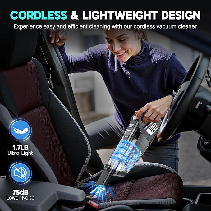 Handheld Vacuum Cordless, 15000PA Strong Suction Hand Held Car Vacuum Cleaner Portable with Multi-Nozzles & Washable Filter, Lightweight Dust Busters Rechargeable for Home, Car, Office, Pets - NeatNest