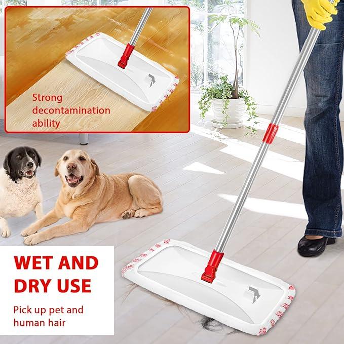 MASTERTOP Microfiber Mop, Extra Large Dust Mop with 5 Pads for Wet & Dry Use, 16'' Mops for Hardwood Laminate, Tile, Vinyl Floors,5 Microfiber Refills, 1 Cleaning Scraper - NeatNest