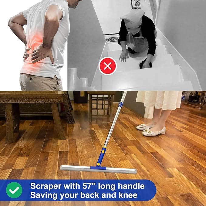 ITTAR Multi-Purpose Floor Squeegee with 57" Long Handle, 18" Large Rubber Blade Squeegee for Floor, Scrubber Broom with Stainless Steel Telescopic Handle for Shower Floor Tile Pool Garage - NeatNest