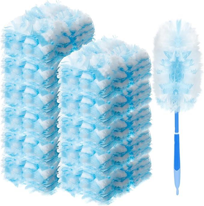 Vesici 400 Pcs Duster Refills Compatible with Swiffer Dusters Bulk Disposable Replacement Thickened with 1 Handle Heavy Duty for Cleaning, Office (Blue) - NeatNest