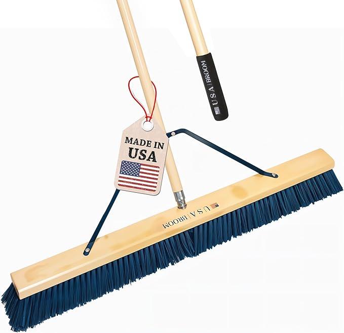 36" Heavy Duty Outdoor Push Broom with 60" Handle. Ideal for Ashpalt, Concrete & Heavy Debris. Durable American Made Steel Brackets-Stainless Steel Hardware. No Plastic. 100% Made in The USA. - NeatNest