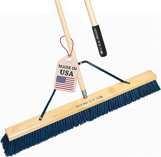 36" Heavy Duty Outdoor Push Broom with 60" Handle. Ideal for Ashpalt, Concrete & Heavy Debris. Durable American Made Steel Brackets-Stainless Steel Hardware. No Plastic. 100% Made in The USA. - NeatNest