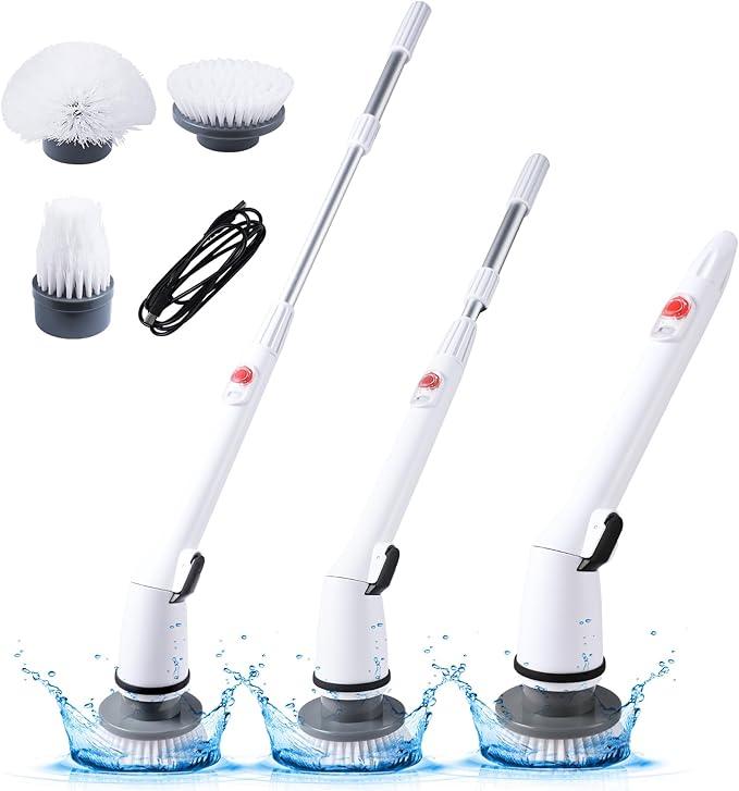 Cordless Electric Spin Scrubber,380RPM High Speed Rotation,Fast Charging-Long Lasting,Power Scrubber with 3 Replaceable Scrubbing Brush Heads for Cleaning Bathroom Bathtubs, Tile Gaps, Mirrors - NeatNest