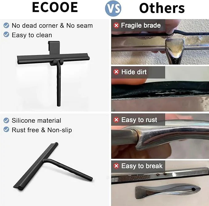 ecooe Silicone Shower Squeegee with Hanger, 11″/28cm Shower Squeegee for Glass Doors, Black Window Squeegee Scraper with Stainless Steel Core for Home Bathroom Kitchen Car Glass Doors - NeatNest