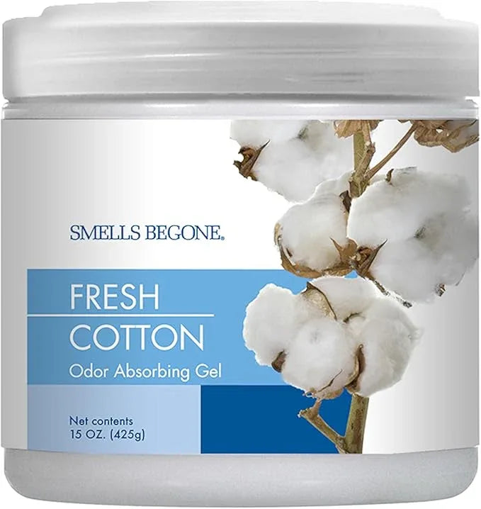 SMELLS BEGONE 15oz Gel Odor Eliminator - Absorb & Remove Tough Odors in Pet Areas, Bathrooms, Basements, Garage, Cars, RVs & Boats - Eliminate Odors with Essential Oils (Fresh Cotton) - NeatNest