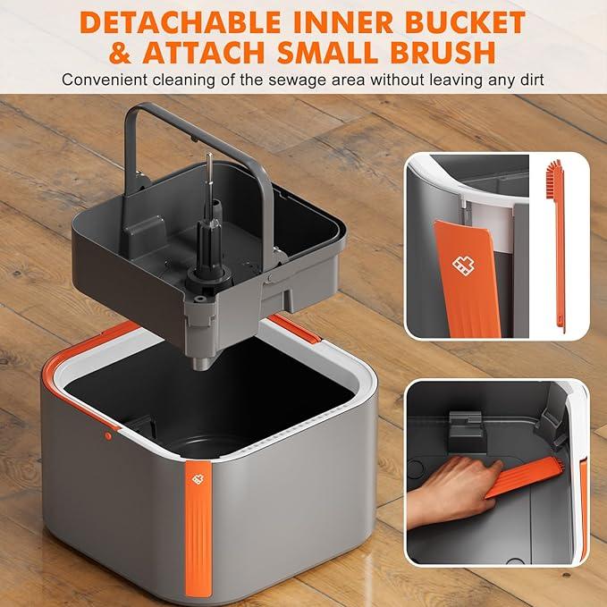 Upgraded Spin Mop and Bucket Set Self-Standing Mop Bucket Separate Dirty and Clean Water System Self Wringing 360° Rotating 90° Foldabl Mops and Buckets for Floor Cleaning (Dark Gray, 2Pads) - NeatNest