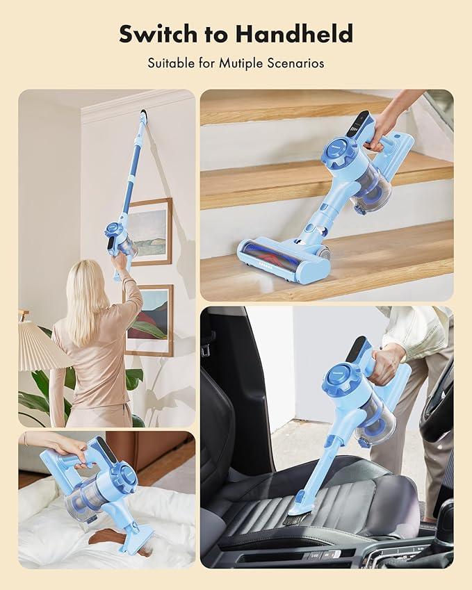 Trucozie Cordless Vacuum Cleaner, 8-in-1 Lightweight Stick Vacuum with 45mins Runtime, Powerful Suction, Rechargeable Cordless Vacuum for Carpet, Tile, Pet Hair, Hardwood Floors, Blue - NeatNest