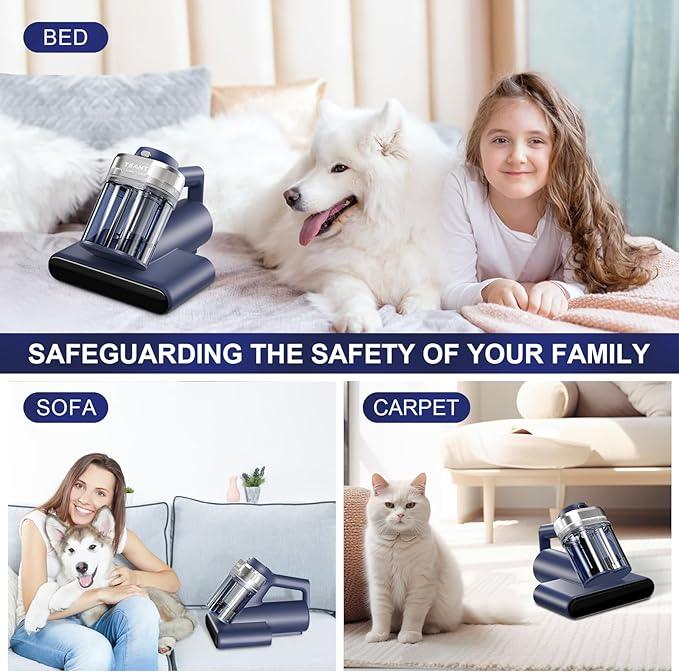 Mattress Vacuum Bed Vacuum Cleaner with 253.7nm UV-C Light, Hyper Helix Motor with 16kPa Strong Suction & 33000 RPM/Min Tapping, HEPA Filter, 149℉ Heat & Ultrasonic & Anion for Bed and Pet - NeatNest