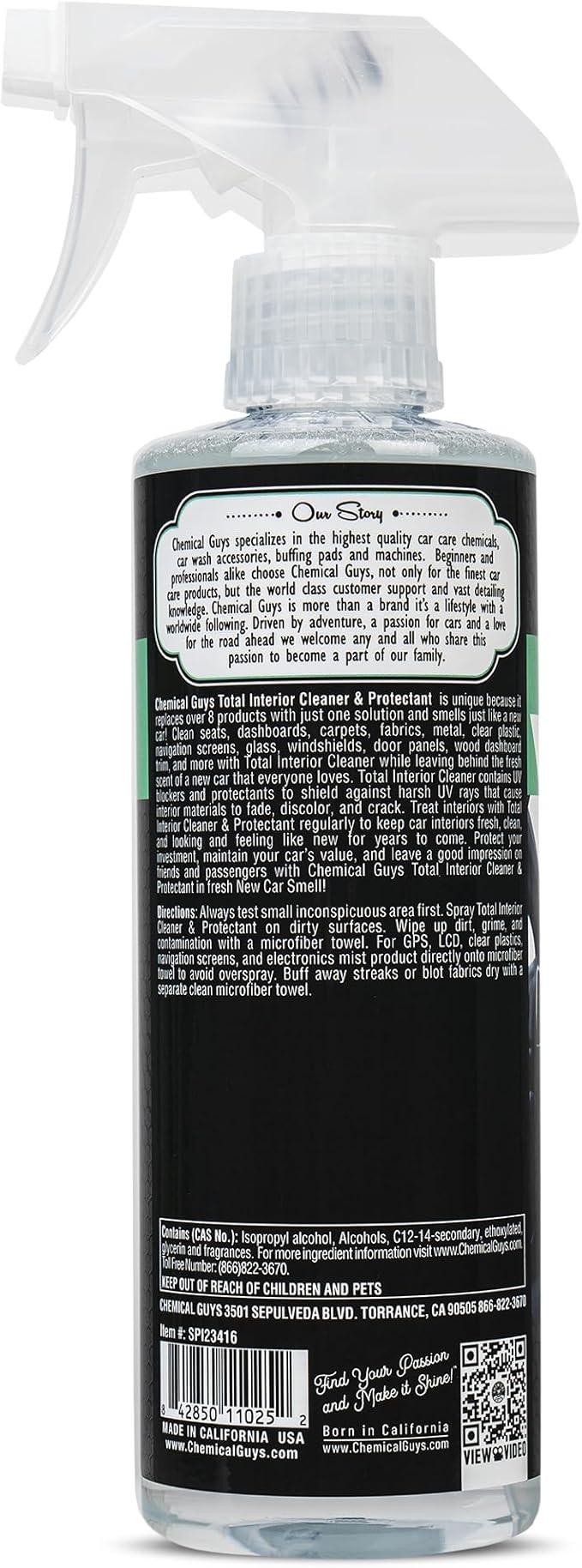 Chemical Guys Total Interior Cleaner & Protectant - New Car Scent, Car Cleaning Spray, Cleans and Protects Leather, Vinyl, Plastic, Rubber, and Glass, Safe for Trucks, SUVs, Jeeps, RVs & More - 16 oz - NeatNest