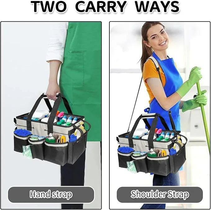 Boczif Cleaning Caddy Bag Wearable, Cleaning Caddy Supplies Organizer with Handle, Shoulder Straps & Detachable Divide, Cleaning Tool Organizers Tote Bag for Cleaners & Housekeepers (White) - NeatNest