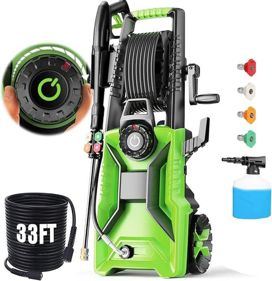 Pressure Washer Power Washer with 33FT Hose, 4 Nozzle and 500ML Foam Cannon, Cleaner Machine for Home, Car Washing, Fence Cleaning, Green - NeatNest