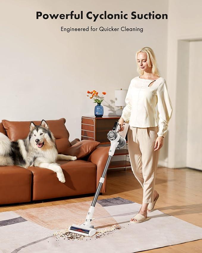 Trucozie Cordless Vacuum Cleaner, 8-in-1 Lightweight Stick Vacuum with 45mins Runtime, Powerful Suction, Vacuum Cleaners for Home, Hardwood Floors, Carpet, Pet Hair, White - NeatNest
