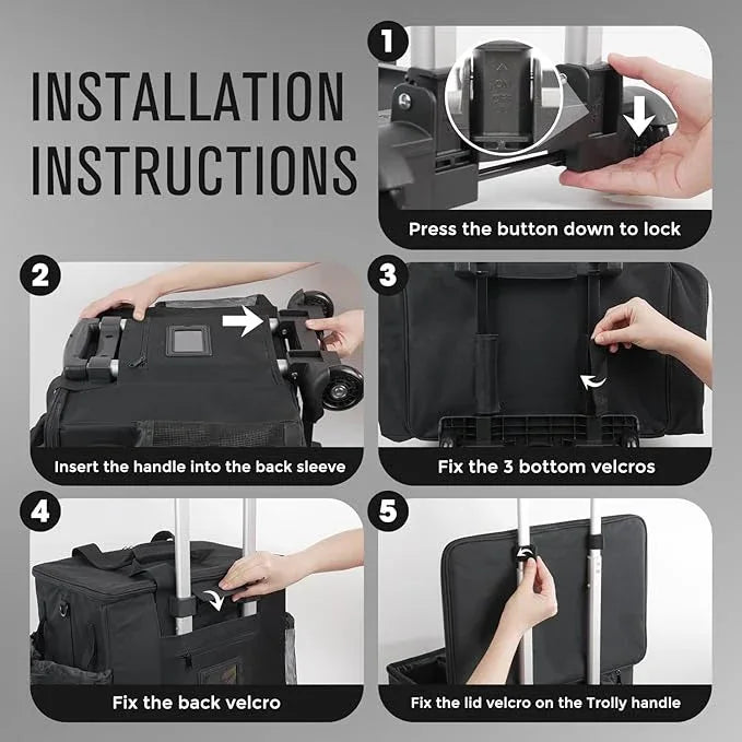 Rolling Cleaning Caddy Bag with Detachable Trolley, Large Cleaning Supplies Organizer with Wheels, Multi Pocket Cleaning Cart with Adjustable Shoulder Strap for Housekeepers & Home Use, Black - NeatNest