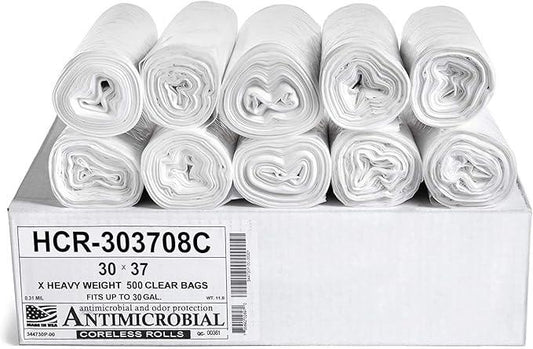Aluf Plastics High Density Trash Bags, 30 Gallon, 500 Count, 8 Micron (eq), 30" x 37", Clear, for Bathroom, Office, Industrial, Commercial, Janitorial, Municipal, Recycling - NeatNest