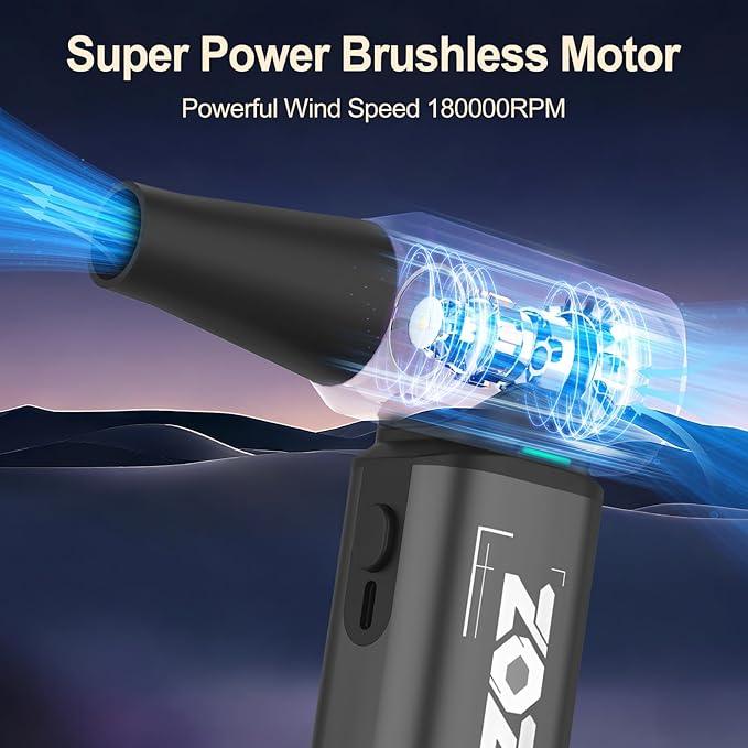 Compressed Air Duster, 180000RPM Powerful Cordless Electric Air Duster with Brushless Motor and LED Light, Rechargeable Stepless Speed Regulation Dust Blower for PC, Keyboard, House, Car and Outdoor - NeatNest