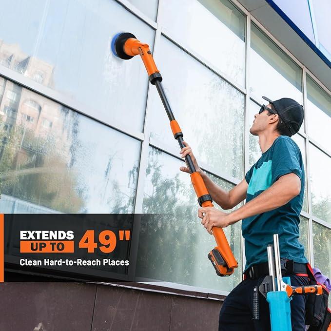 20V Electric Scrubber for Cleaning Floors, Walls - 2 Replaceable Battery Design for Outdoor Garden and Patio Cleaning Stubborn Stains, Telescopic Handle,8 Replaceable Brush Heads - NeatNest