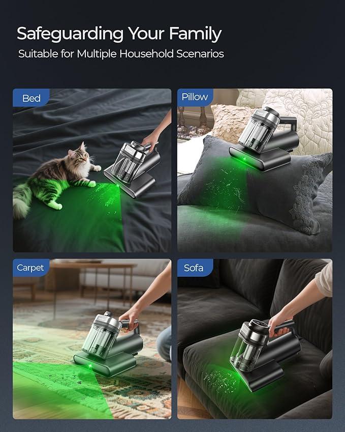 Powerful Mattress Bed Vacuum Cleaner, 2-Speed (14kPa/18kPa) Mattress Vacuum with Green Light Dust Detection, 253.7nm UV-C Light, LED Display, HEPA Filter, 149℉ Heat, Aroma for Bed Couch Carpet - NeatNest