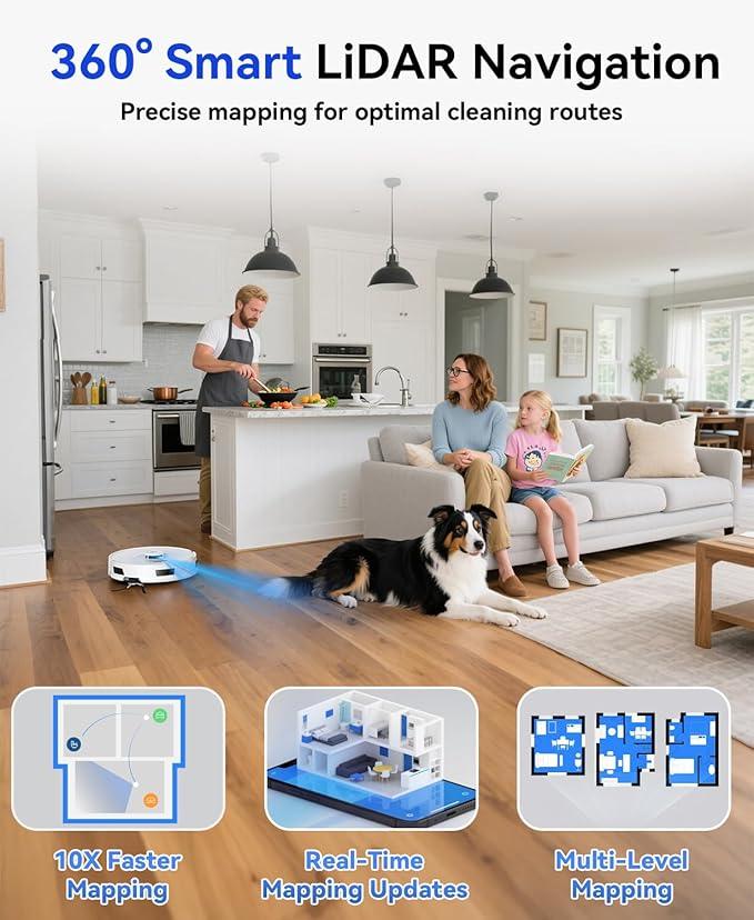 Redroad Robot Vacuum Cleaner 20,000 Pa Robot Vacuum and Mop,90 Day Self Emptying Vacuum Robot,Lidar Navigation,5G/2.4GWiFi APP Aspirateur Robot,Self-Charging Robot Vacuums for Pet,Floor,Carpet - NeatNest