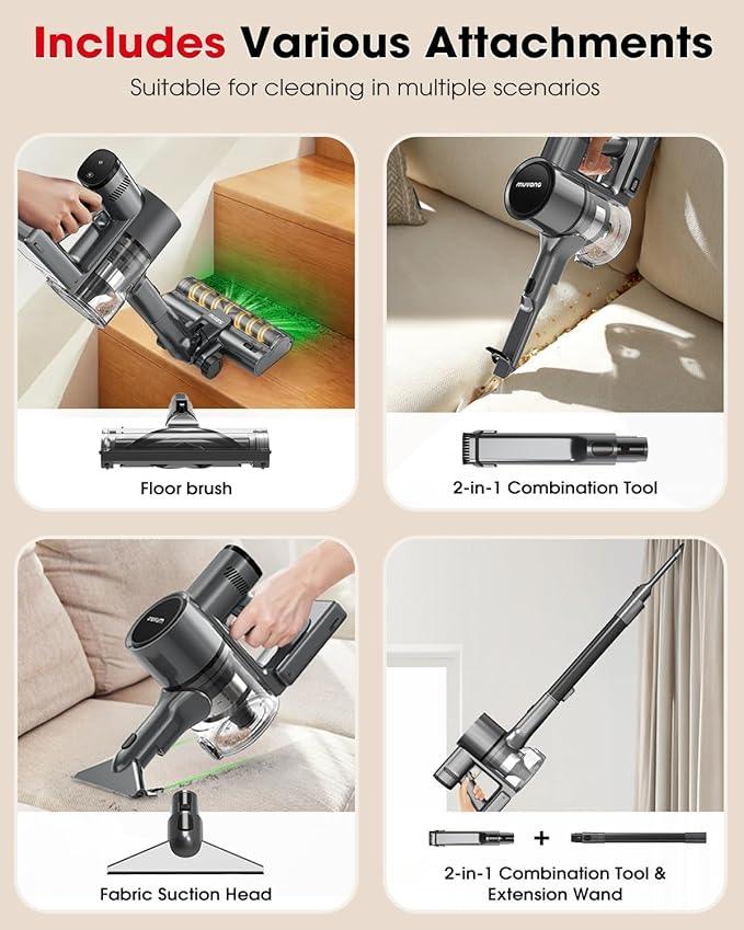 Cordless Vacuum Cleaners for Home, G26 Vacuum Cleaner, 45KPA Powerful Suction, Up to 60 Minutes, Tangle-Resistant, Rechargeable Stick Vac with Wall Mount for Pet Hair, Hardwood Floors - NeatNest