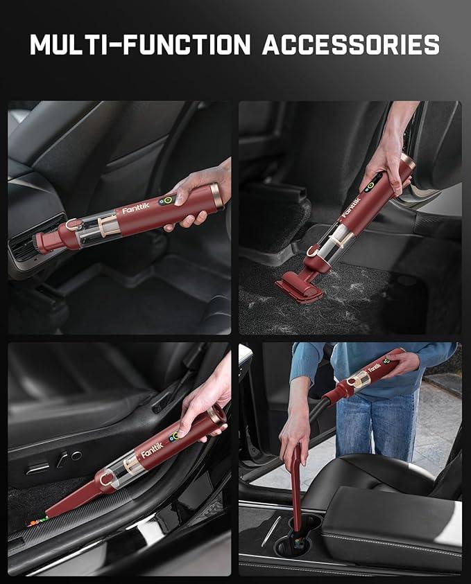 Fanttik Slim V10 APEX Cordless Car Vacuum, 4-in-1 Portable Mini Handheld Vac, 19kPa Suction Power, Upgraded Smart Digital Display, 2 Suction Modes for Small Jobs, Car, Office Desk, Keyboards (Red) - NeatNest