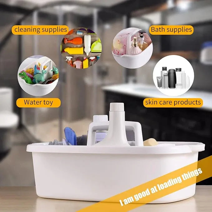 2-Pack Large White Cleaning Caddy for Cleaning Supplies with Handle - Portable Plastic Tote Organizer for Shower, Bathroom, Kitchen, Under Sink Storage - NeatNest