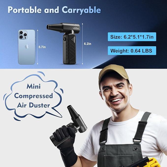 WHATOOK Compressed Air Duster: 180000RPM Air Blower with Stepless Speed Regulation Mode, Electric Air Duster with Brushless Motor, Air Duster for Keyboard, Computer, Car and Home Cleaning（Black） - NeatNest