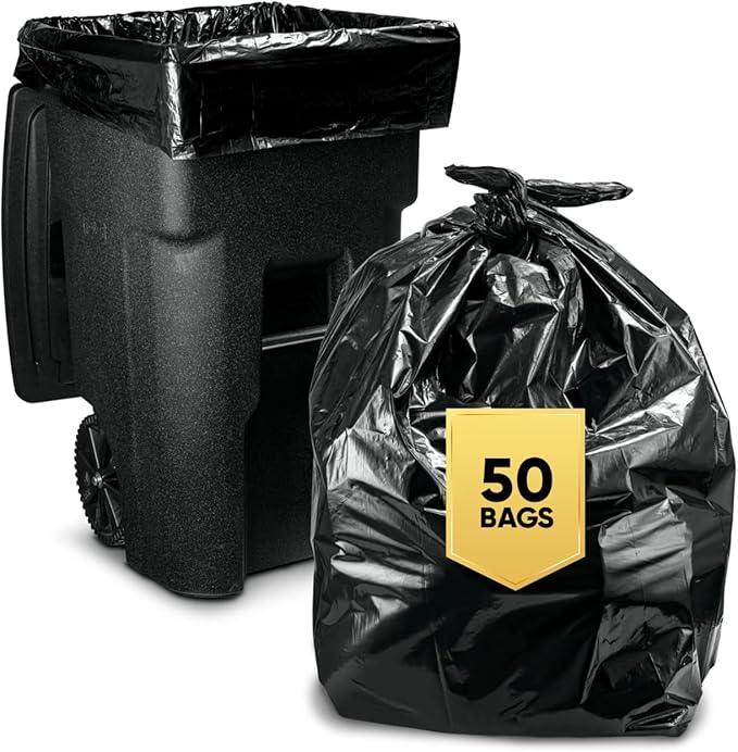 Veska 65 Gallon Trash Bags for Toter, (Value-Pack 50 Count w/Ties) Extra Large 64 Gallon Heavy Duty, 60 Gal Trash Bags Outdoor Garbage Can Liner for CustodiansExtra Large Garbage Bag 70 Gallon - NeatNest