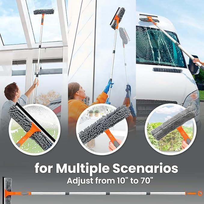 Professional Window Squeegee Cleaner, 2 in 1 Shower Squeegee with Extension Pole, 65”Telescopic Window Washing Equipment with 180°Adjustable Head, Glass Cleaning Tools for Outdoor High Window - NeatNest