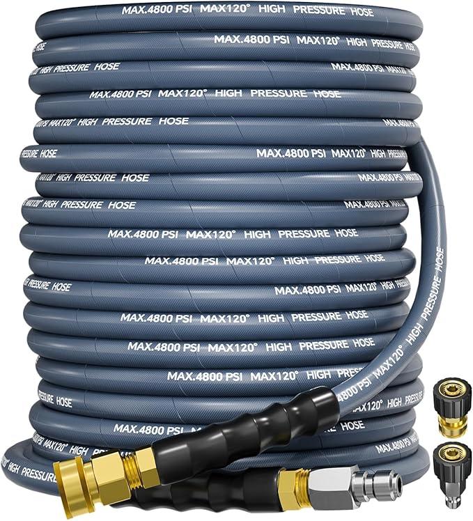 3/8" 4800PSI Pressure Washer Hose 100FT with Swivel Quick Connect for Cold/Hot Water Max 248°F, Kink Resistant Steel Wire Braided, Wear Resistant Power Washer Hose with M22 14mm Adapter - NeatNest