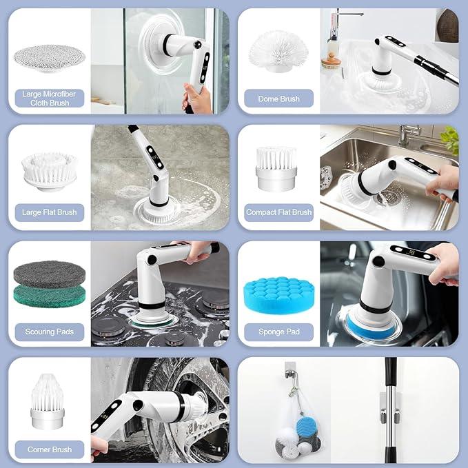 IEZFIX Electric Spin Scrubber, Bathroom Cleaning Brush, Shower Scrubber with Long Handle Adjustable, Cordless Cleaner Brush for Bathtub Kitchen Wall Household Cleaning Helper - NeatNest