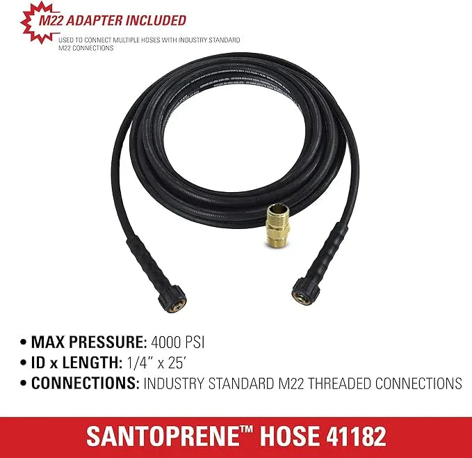 Simpson Cleaning 41182 Santoprene Series 4000 PSI Pressure Washer Hose, Cold Water Use, 1/4 Inch Inner Diameter, 25 Feet, Black - NeatNest