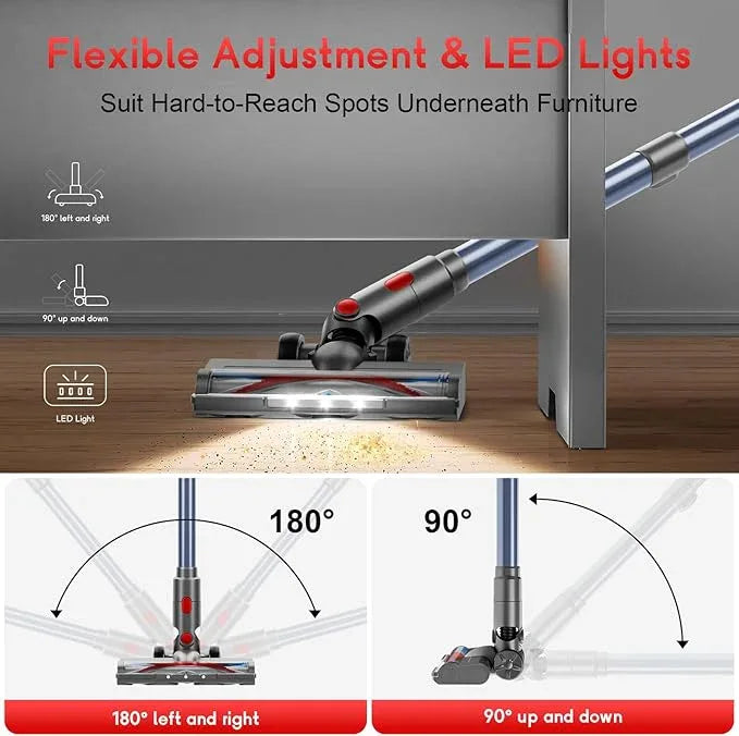 Cordless Stick Vacuum Cleaner - Rechargeable, 35Kpa Powerful Vacuums with Detachable Battery, LED Display, 45Mins Runtime, 8 in 1 Handheld Vacuum for Hardfloor & Carpets Pet Hair, Red - NeatNest
