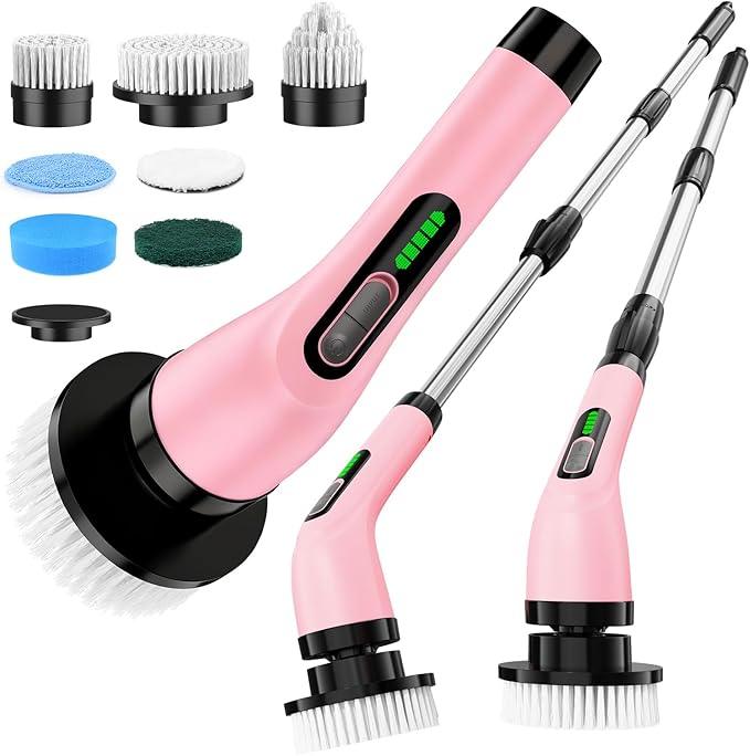 Electric Spin Scrubber for Cleaning Bathroom: Cordless Power Shower Scrubber - Electric Cleaning Brush for Tile Tub - Pink - NeatNest