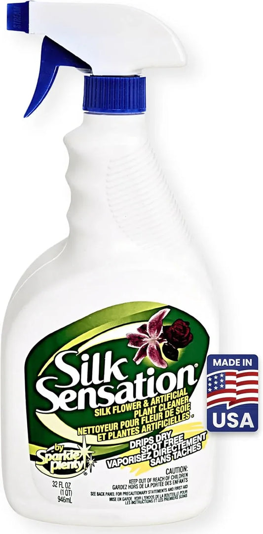 Sparkle Plenty Silk Sensation Artificial Flower & Plant Leaf Cleaner and Shine - Fake Flower Dusting Spray - Silk Plant Cleaner Spray No Wipe - Drip Dry Cleaning Supplies for Artificial Tree (32oz) - NeatNest