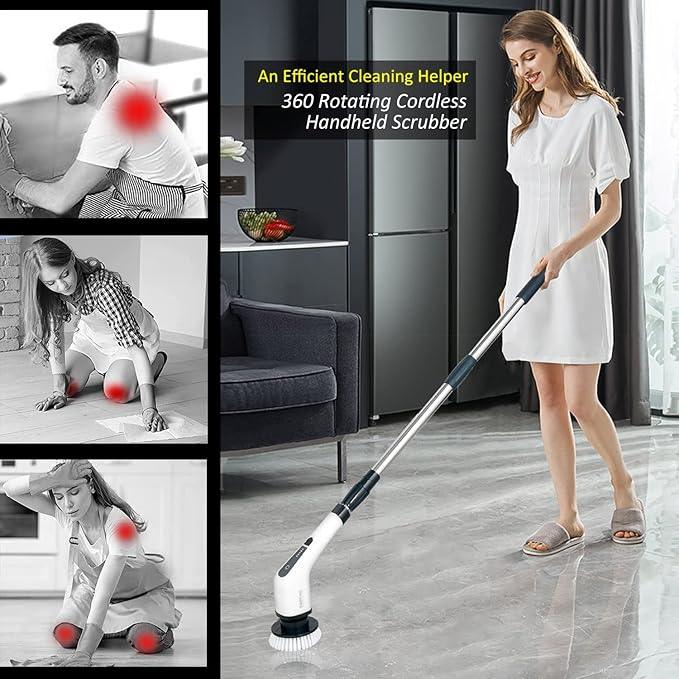 Electric Spin Scrubber, FARI Shower Cleaning Brush with 8 Replaceable Drill Brush Heads, Cordless Power Scrubber with Adjustable Handle Bathroom and Shower Cleaner - NeatNest