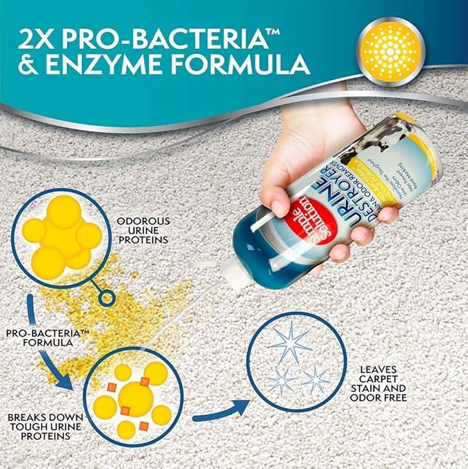 Simple Solution Urine Destroyer Enzymatic Cleaner | Pet Stain and Odor Remover with 2X Pro-bacteria Cleaning Power | 32 Ounces - NeatNest