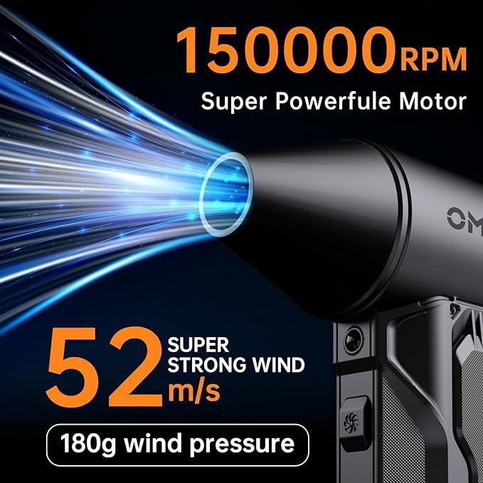 Compressed Air Duster, 150000RPM Electric Air Duster with 3 Gear Speed Adjustable, Rechargeable Cordless Dust Cleaner with Brush/Lighting for Keyboard, PC, Car, Outdoor, Air Bed - NeatNest