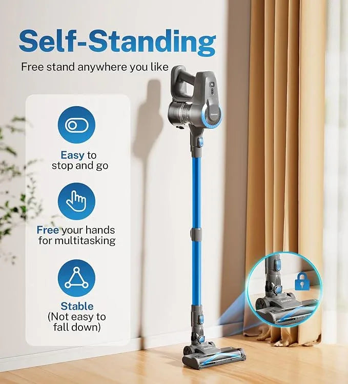 DEVOAC N300 Cordless Vacuum Cleaner, 6 in 1 Lightweight Stick Vacuum, 2200mAh Battery Up to 40mins Runtime, Powerful Handheld Vacuum for Hard Floor Rug Pet Hair Home Dorm (Blue) - NeatNest