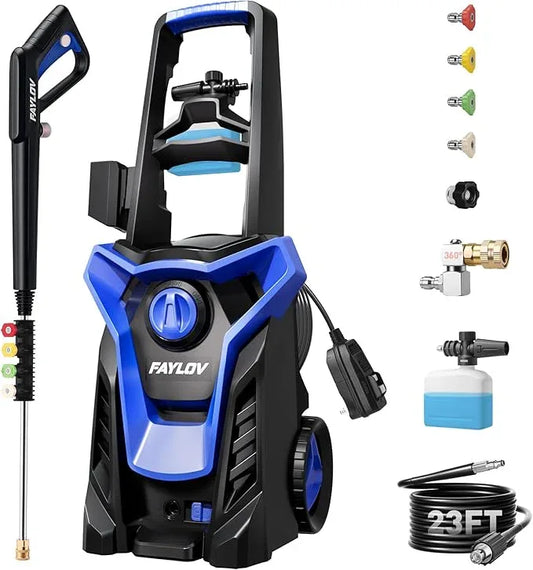 Pressure Washer, True High Power Washer with GFCI Safety Plug & No-Bend 360° Nozzle, Complete with Foam Cannon & 4 Nozzles for Car, Patio - NeatNest