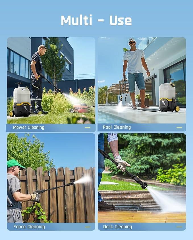 Fanttik NB8 Ultra Cordless Pressure Washer w/4.0 Gal Tank, Max 725PSI Electric Power Washer with 5-in-1 Nozzle, 20FT Hose, Adjustable Pressure, Power Cleaning for Car Washing, Patio - NeatNest