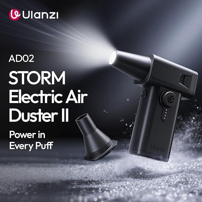 ULANZI AD02 Storm Electric Air Duster V2, 130,000 RPM Compressed Air Duster, 12.5W Fast Charge, Variable Speed, with 200-Mesh Filter & LED Light, Portable Mini Dust Blower for Camer Cleaning - NeatNest