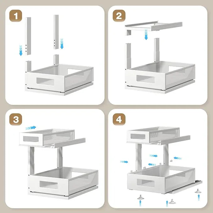 2 Pack Under Sink Organizer with Next-Gen Ball-Bearing Slides,2-Tier Pull Out Cabinet Storage,Height Adjustable Drawer Shelf for Bathroom,Kitchen,Laundry,Cabinet,Pantry(Patent Pending) - NeatNest