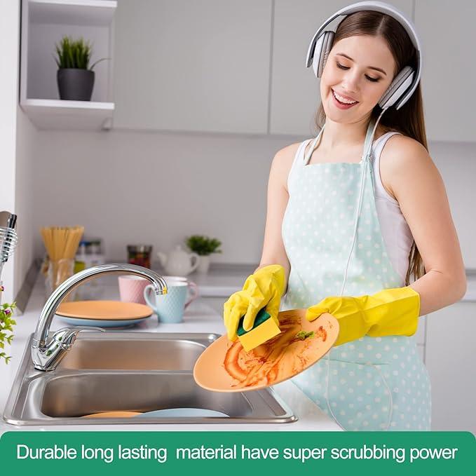 Patelai 100 Pcs Heavy Duty Cleaning Scrub Sponges for Kitchen Abrasive Scrubber Sponge Bulk One Scouring Scrubbing One Absorbent Dish for Washing Dishes Kitchen, Assorted Colors - NeatNest