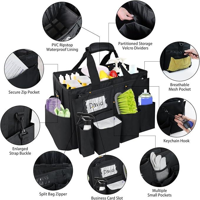 ZKOO Cleaning Bag Cleaning Caddy Organizer, Wearable Cleaning Caddy with Waist & Handles for Cleaning Tool Organizers, Extra-Large Cleaning Caddy Bag Adjustable Compartments for Housekeeping,Gardening - NeatNest